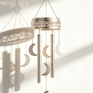 Moon Shadow Openwork Decorative Wind Chime | Warm Silver