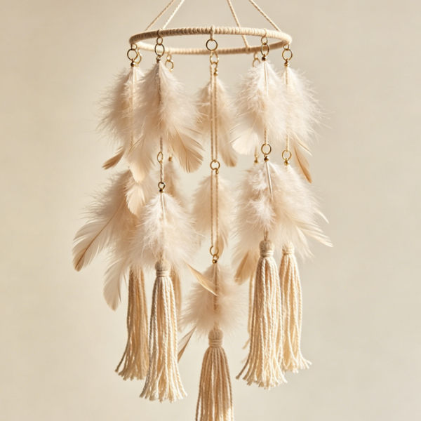 Feather Tassel Wind Chime | Warm Beige