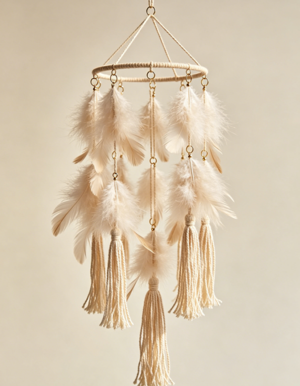 Feather Tassel Wind Chime | Warm Beige