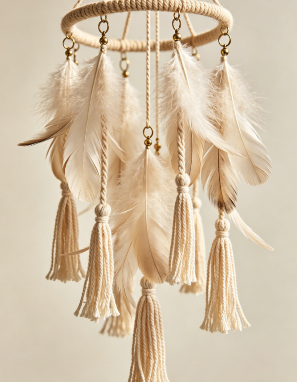 Feather Tassel Wind Chime | Warm Beige
